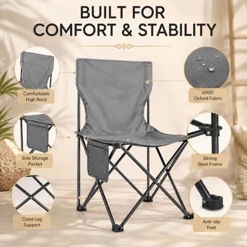 HomlyPro Folding Camping Table and Chairs, Set of 4 - Lightweight and Durable, Garden Table and Chairs with Carry Bag for Indoor & Outdoor Use, Ideal for Picnic & Garden (Grey) — view 4
