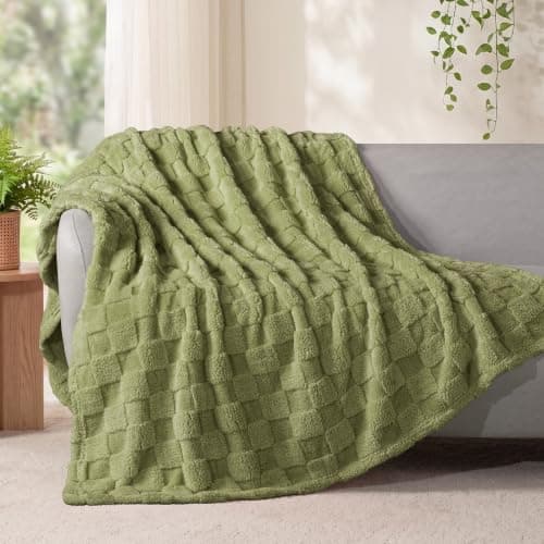 Exclusivo Mezcla Checkered Fleece Throw Blanket for Sofa Couch, 127x152 CM