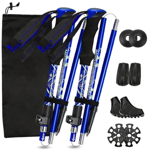 Walking Poles, 2 Pack Collapsible Walking Sticks, Lightweight Hiking Poles, 110-125CM AdjustableTrekking Poles for Women and Men, Hiking Essentials for Backpacking, Hiking, Camping, Blue