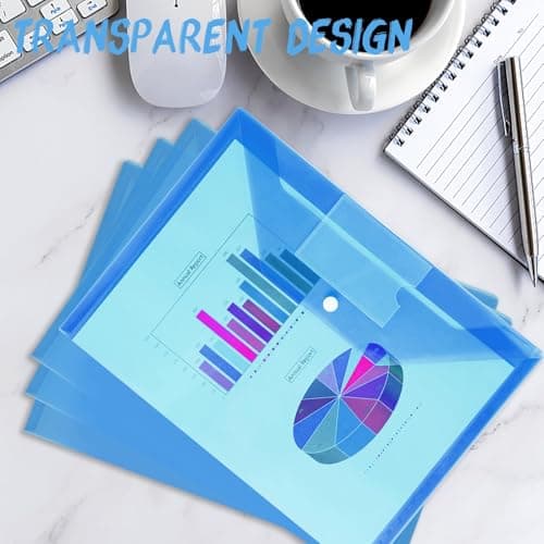 Plastic Wallets A4 Document Folders for Paperwork A4 Document Wallets Popper Wallet with Button Closure (Blue), 30 Pack — view 2