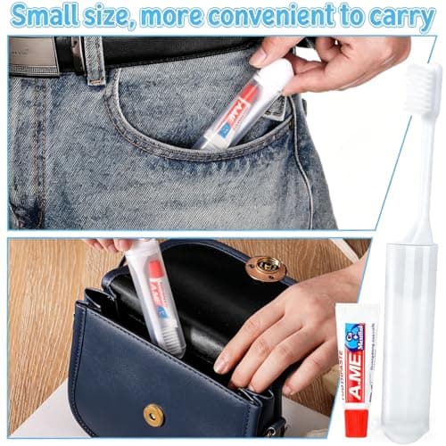 Travel Toothbrush and Toothpaste Set,6 Pcs Portable Folding Mini Toothbrush with Soft Bristles,Small Toothpaste Travel Size Kit for Camping Business Trips,Families Camping Outdoor Activities — view 3