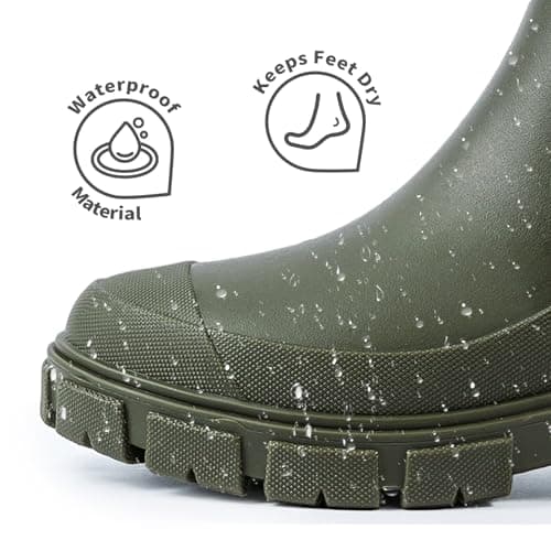 DRECAGE Wellies Boots Women Waterproof Short Chelsea Fashion Ladies Comfortable Rain Boots Outdoors Garden Walking Green 6 UK — view 2