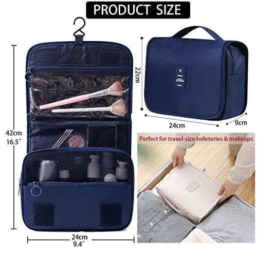 Travel Hanging Toiletry Wash Bag, Veyarien Folding Waterproof Makeup Cosmetic Bags Organizer for Women Ladies Girls (Beige) — view 3