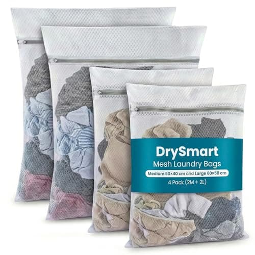 DrySmart 4 Pack Mesh Laundry Bags, 2 Large 60x50cm & 2 Medium 50x40cm