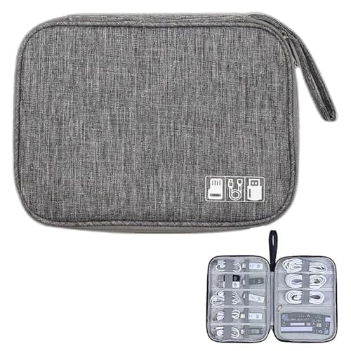 Eastrise Large Capacity Travel Cable Organiser Bag - Shockproof Electronics Accessories Organizer with 8 Compartments for Cables, Power Bank, Chargers & More (Grey/1 Pcs)