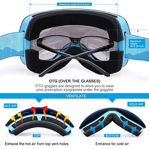 Supertrip Ski Goggles Men & Women Skiing Snowboard Goggles Over Glasses Interchangeable Lens UV400 Protection Anti-fog Snow Skate Goggles Gray Revo Ice Blue(VLT 28%) — view 3