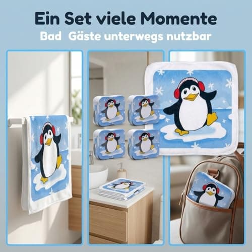 MIJOMA Magic Hand Towels Winter Penguin Set of 4 Cotton 30 x 30 cm — view 2