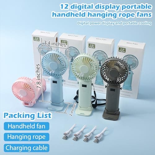 VZZNN 12 Pack Mini Portable Handheld Fan Bulk Small Cooling Fans High 5-Speed Rechargeable Fan For Travel, Office, Eyelash Drying, Lightweight, For Beach, Camping, Indoor Outdoor Use (4 Colors — view 2