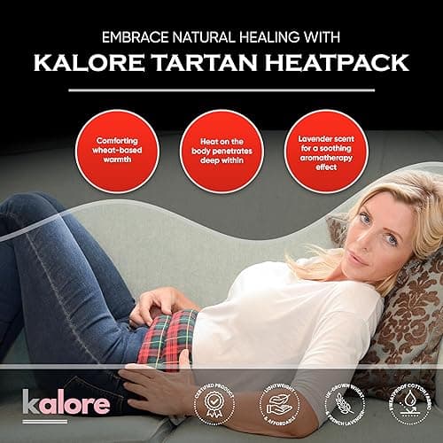 Wheat Bags Microwavable Neck and Shoulder Wrap - Relaxing Lavender Heat Bags Microwavable for Comfort - Tartan Cotton Fabric with UK Wheat Heat Bags Compress by Kalore - Red — view 3