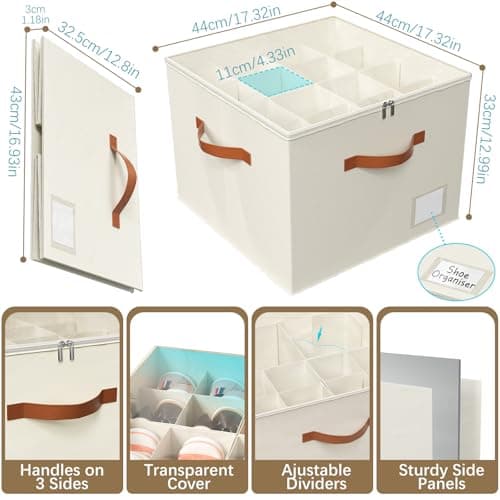 Storivo Shoe Storage Organiser Box 16 Pairs, Clear Lid, Adjustable Dividers — view 4