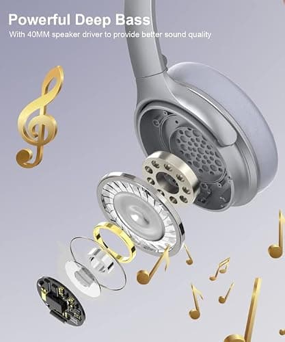 INFURTURE Noise Cancelling Headphones Wireless Bluetooth 5.3 Active Noise Cancellation,Over Ear with Stereo Microphone Hi-Fi,Quick Charge,90 Hours Working for TV,Cellphones,Home Office (Silver) — view 3