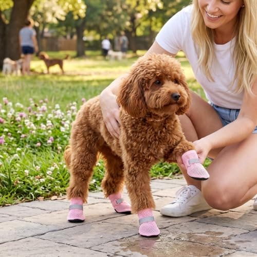 Ameble 4-Pack Breathable Mesh Dog Summer Shoes with Anti-Slip Sole & Reflective Strip, Paw Protective Booties for Outdoor Walking, S — view 4