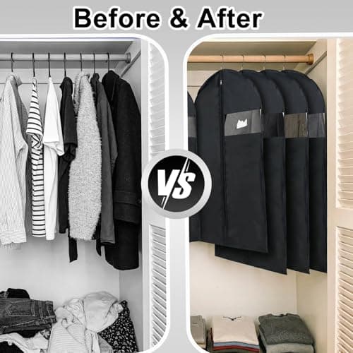 2 Pack Suit Bag, 100 x 60 cm Waterproof and Dustproof Suit Covers for Hanging Clothes, Foldable and Reusable Garment Bag with Clear Window Black Zipper for Coats, Jackets, Dresses — view 6