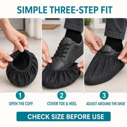 quyueug 4 Pack Waterproof Shoe Covers, Reusable Non-Slip Overshoes, Black — view 4