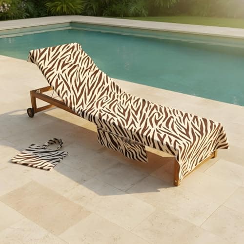 OHS Large Beach Towel in a Bag Quick-Dry Absorbent Sun Lounger Towel with Pockets & Sunbed Pillow for Sun Loungers Inflatable Beach Bolster Pillow Travel Summer Holiday Essentials Bundle, Zebra Brown — view 3