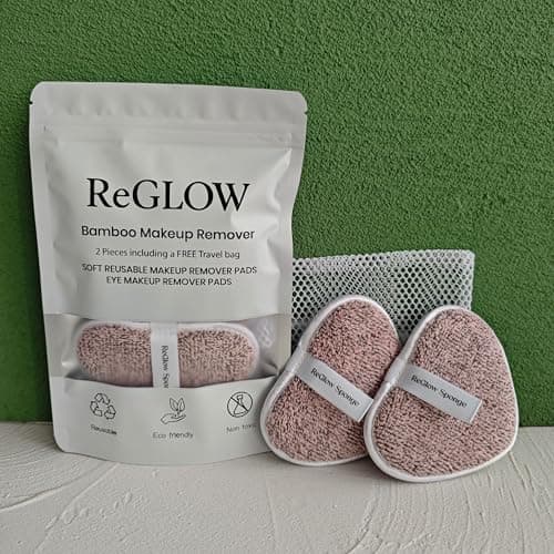 ReGlow Bamboo Makeup Remover Pads (2 Pack) – Ultra Soft, Washable, Eco-Friendly Face Cleansing Pads – Gentle on Sensitive Skin – Removes Makeup with Water – Zero-Waste Beauty (Blush Pink)