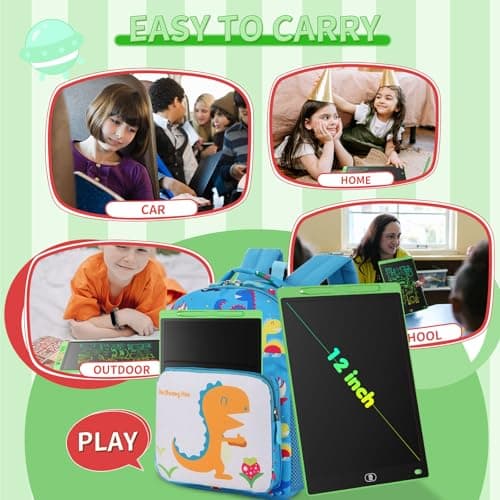 [2 Pack]Genialba LCD Drawing Board 12 Inch, Colourful LCD Writing Tablet Erasable [Individual Package], Toddler Toys Learning Educational Toys for 2 3 4 5 6 7 Years Boys Girls (Green&Blue) — view 4