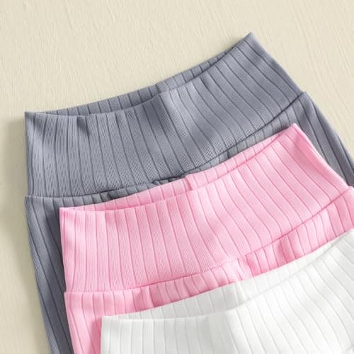 JCOPLY Baby Girl Leggings 3 Pack Set Toddler Ribbed Cotton Trousers 0-3T (Gray White Pink, 2-3 Years) — view 5