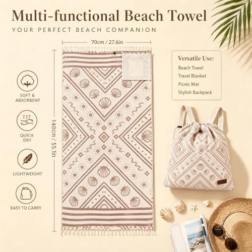 2 In 1 Beach Towel Bag with Inner Zip Pocket & Sand-Repelling Fabric — view 3