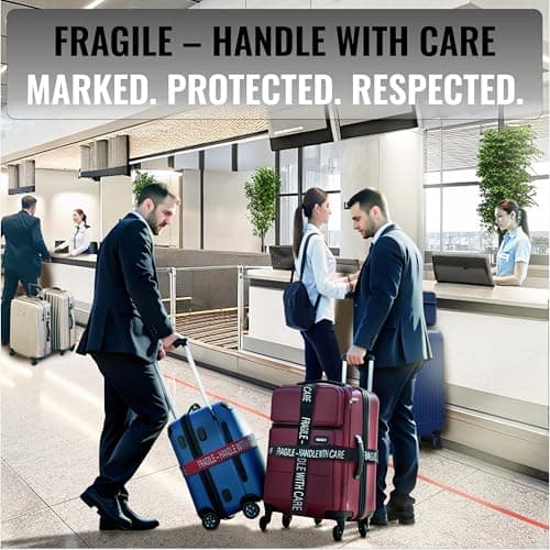 TWICK - TWICK - 2x Suitcase Straps, Adjustable Luggage Straps | FRAGILE - HANDLE WITH CARE Advice | Security Protection form Bag Damage in Airport Transit | Fits Most Bags - Black — view 2