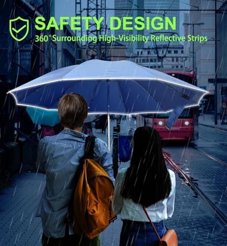 TUMAAOTU Compact Inverted Umbrella with Never Forget Carabiner Handle - Travel Umbrella Windproof Strong, Automatic Umbrellas for wind rain, Auto Open Close, 10 Rib Durable Frame for Women Men (Blue) — view 5