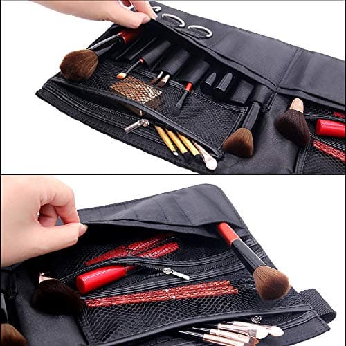 Beautybaby Artist Professional Makeup Brush Waist Bag Cosmetic Portable Multi Pockets Bag with Belt Strap Black, Black, 1 Count (Pack of 1) — view 2