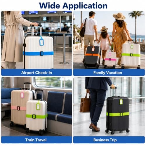 4Pcs Luggage Straps, Adjustable Suitcase Strap with 4Pcs Luggage Labels, Suitcase Identifier Belts Travel Packing Belt, 4 Colours Personalised Luggage Straps for Suitcases Baggage — view 5