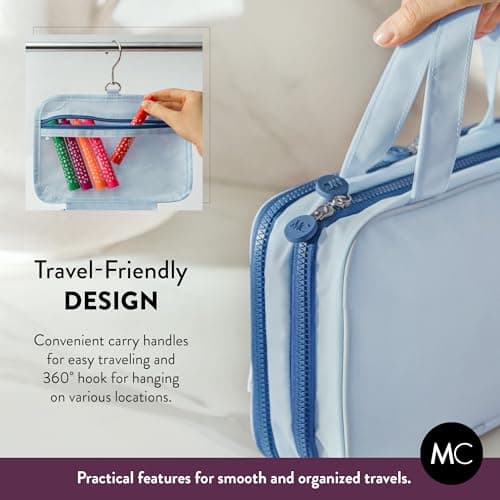 Kids Travel Organizer – Multi-Compartment, Water-Resistant Hanging Bag for Toys, Snacks, & Activities - Compact, Lightweight Design with Hook & Carry Handle - Perfect for Travel Use (Blue, Small) — view 5