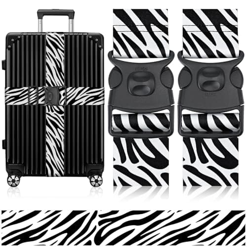 MOTONG 2 PCS Luggage Straps,200 CM Adjustable Suitcase Straps Personalised Luggage Straps Suitcases Heavy Duty Suitcase Belts Thickened Luggage Belt with Quick Release (Zebra Stripe)