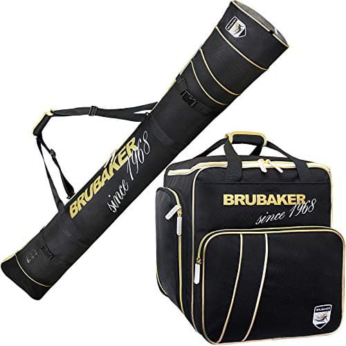 BRUBAKER Combo Grenoble - Ski Boot Bag and Padded Ski Bag up to 74 3/4 Inches - Black/Golden