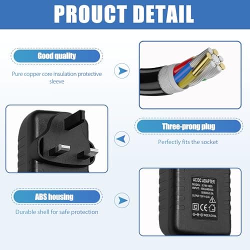 Universal UK 12V 3A Power Supply Adapter, 36W with 8 Replaceable Tips — view 5