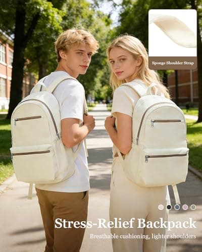 WEPOET Lightweight Secondary School Backpack For Womens Men, Cute School Bag For Teens Boys Girls, Casual Daypacks Waterproof Rucksack With Multiple Pockets(Beige) — view 5
