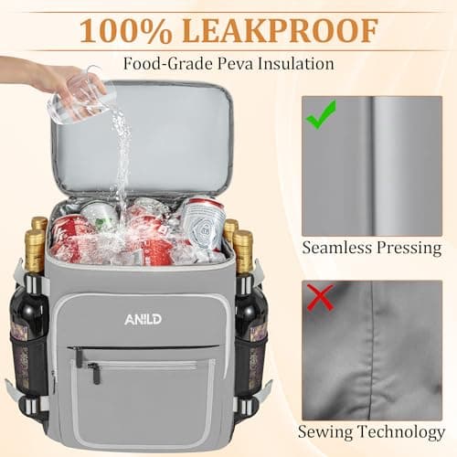 Insulated Backpack Bag 30L for Camping, Picnic, BBQ, Beach, Hiking, Grey — view 4