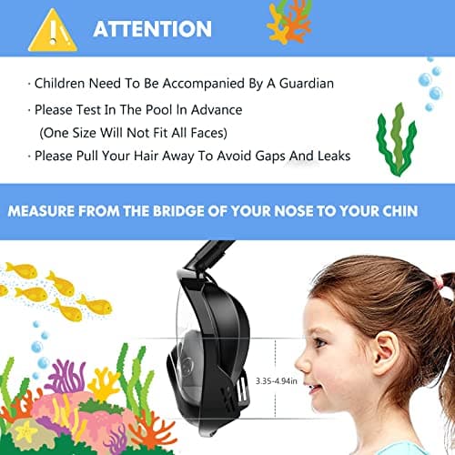 Kids Snorkel Mask Full Face, Snorkeling Gear for Kids 3-14 with Camera Mount, 180 Degree Panoramic View Snorkeling Set Anti-Fog Anti-Leak (Blue+Black) — view 6