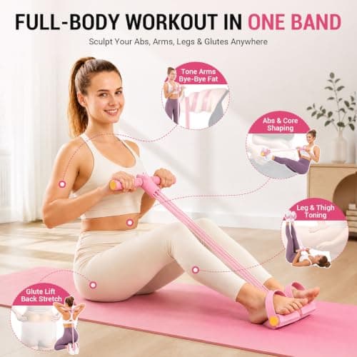 Pedal Resistance Band with Handle for women, 6 Tube Elastic Pull Rope Pink — view 4