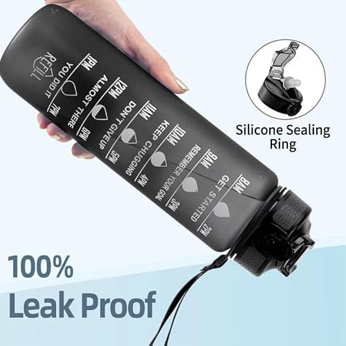 1L Motivational Water Bottle with Straw - Leakproof Sport Water Bottle with Time Marker & Rubber Paint Coating - BPA Free Reusable Fitness Jug for Gym, Office & Outdoor (28.5cm x 7.8cm, 185g) — view 2