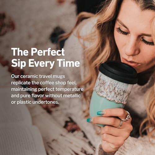 NOVA CERAMICS Travel Mug - Travel Coffee Mug – Reusable Coffee Cup Unique to Go Mug – Microwave & Dishwasher Safe Coffee Tumbler - Gifts for Women Men Him Her – 12oz - Nebula — view 4
