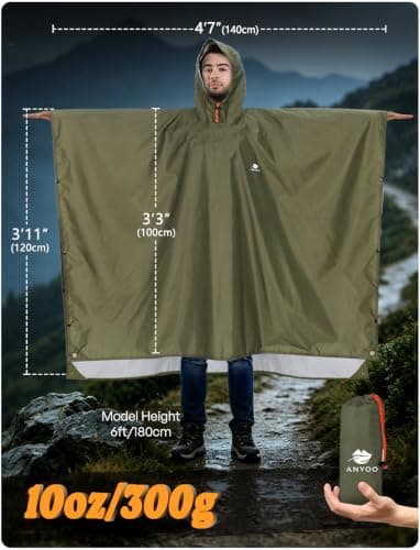 Anyoo Waterproof Rain Poncho weight Reusable Hiking Rain Coat Jacket with Hood for Boys Men Women Adults, 1 Army Green, — view 2