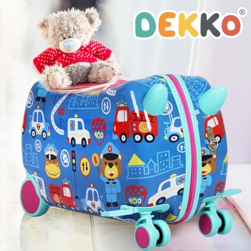 Dekko Kids Luggage Ride-On Suitcase, 2-in-1 Travel Luggage for Toddlers & Children, Carry-On Trolley with Spinner Wheels, Shoulder Strap, Waterproof Hard Shell, 50kg Capacity (Blue) — view 2