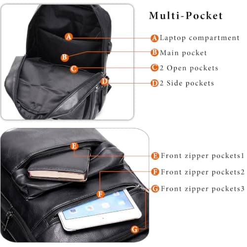 Lumavox Laptop Backpack Mens Travel Backpack with USB Charging Port, 15.6 inch Laptop Rucksack Water Resistant Leather Travel Rucksack Computer Bag, Coffee — view 6
