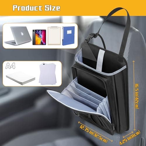 Luxja Car Front Seat Organiser with Accordion File Pocket, Black — view 6