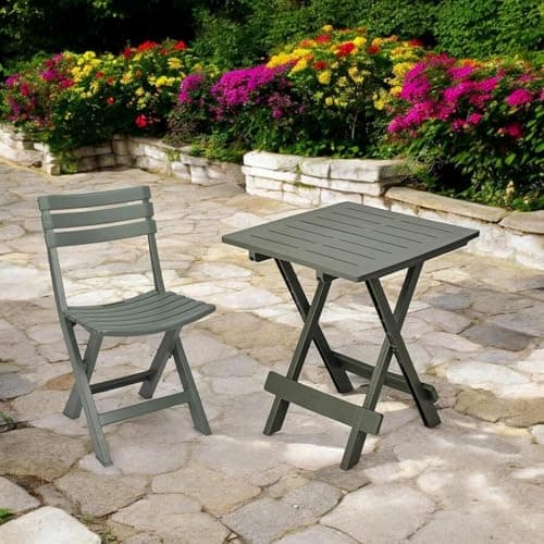 Carousel Home Green Plastic Folding Garden Side Table | Lightweight Weatherproof Outdoor Table | Compact Foldable Table for Camping, Balcony or Patio — view 2
