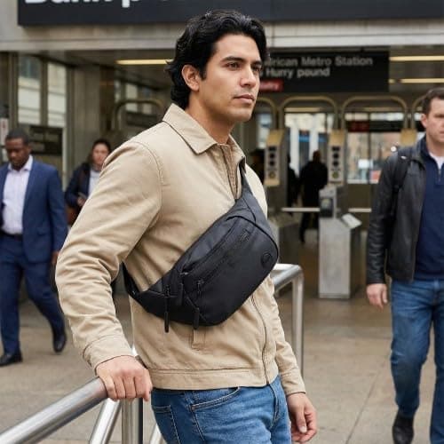 Nylon Bumbag for Men and Women, Waterproof Waist Bag with Adjustable Strap, Black, 35x16x4cm, Lightweight Hip Pack — view 4