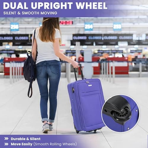 26" Medium Suitcase Super Lightweight Luggage 20% Expandable Combination Lock 2 Wheel Soft Shell Hold Check in Luggage for 15 to 20kg — view 6