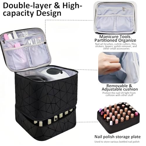 Double Layer Travel Nail Organiser, Makeup Bag Vanity Carrying Case for 30 Bottles — view 4
