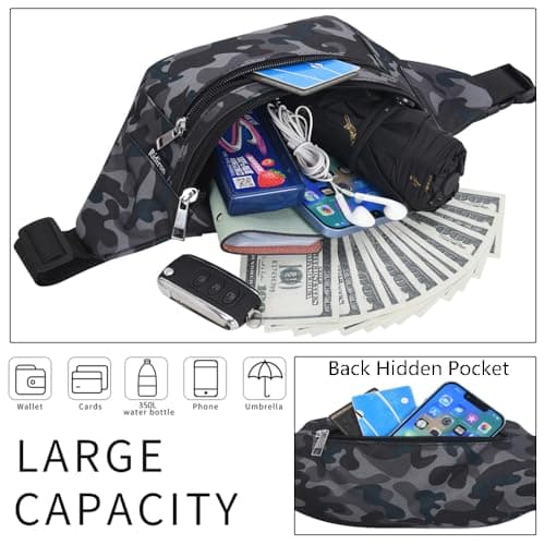 Bumbags Waist Fanny Packs for Men Women Fashion Bum Bag with Adjustable Belt for Sport Running Hiking Jogging Travel Cycling Walking Dog Boys Ladies (CamoBlack) — view 3