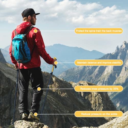 HUINING Hiking Poles | Foldable & Telescopic | Nordic Walking Poles | Trekking Poles | Ultralight Aluminium with Accessories | 110-130 cm | Yellow — view 6