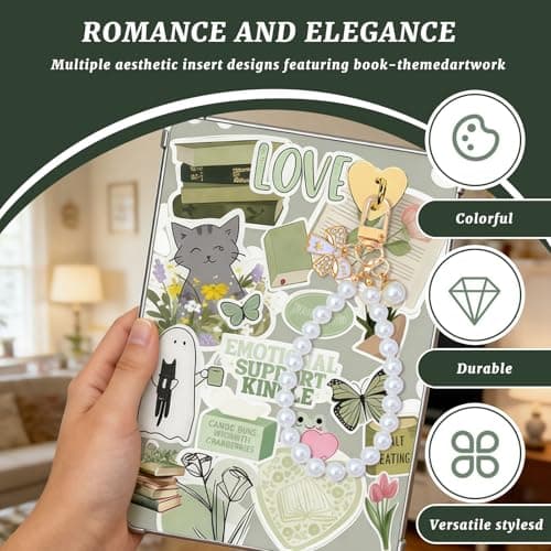 VelvetGlow 6pcs Inserts for E-Reader Clear Case, 2pcs Dust Plug Charms Set, Retro Phone Charm Accessories, Cardstock Inserts for Kindle Paperwhite 11th-12th generation, Gift for Book Lovers (Style E) — view 5