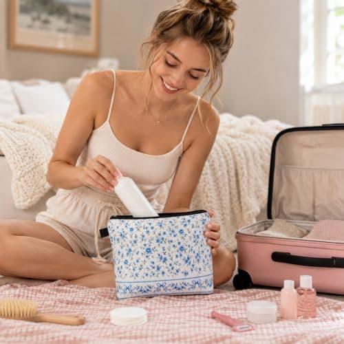 Small Makeup Bag, Aesthetic Floral Cosmetic Bag with Zipper — view 5