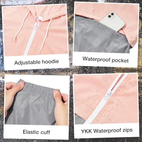 PONCEAU Ladies Lightweight Waterproof Jacket Windbreaker Thin Hooded Trenchcoats Bike Rain Jackets Windcheater Packable Travel Active Outdoor Lightweight — view 3